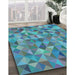 Patterned Azure Blue Rug in Family Room, pat3816lblu