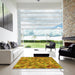 Machine Washable Transitional Yellow Rug in a Kitchen, wshpat3816yw