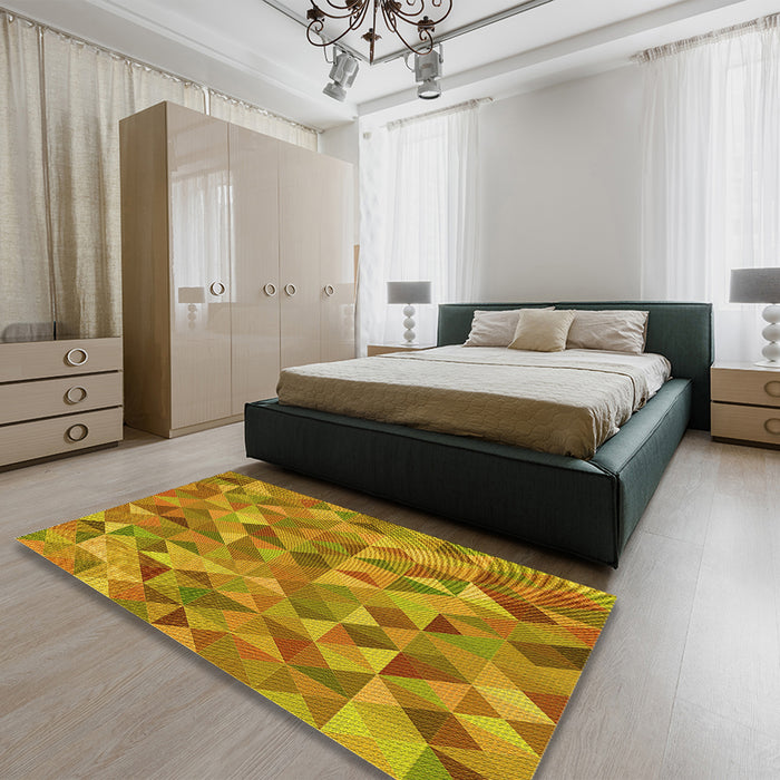 Patterned Yellow Rug in a Bedroom, pat3816yw