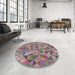 Round Patterned Maroon Purple Modern Rug in a Office, pat3816