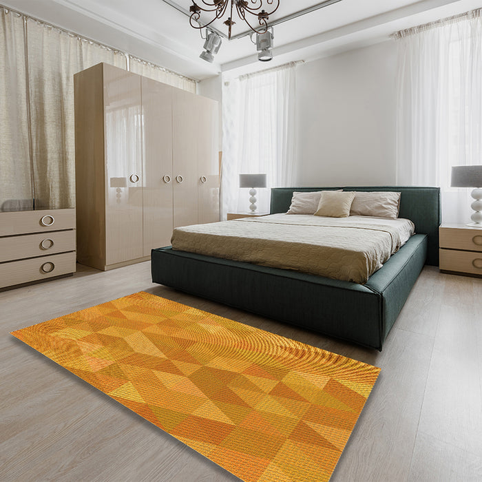 Round Machine Washable Transitional Neon Orange Rug in a Office, wshpat3818yw