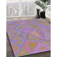 Patterned French Lilac Purple Modern Rug, pat3819