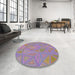 Round Patterned French Lilac Purple Modern Rug in a Office, pat3819