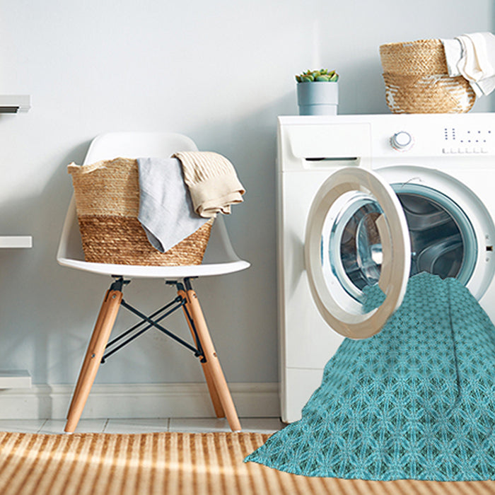 Machine Washable Transitional Bright Turquoise Blue Rug in a Washing Machine, wshpat382lblu