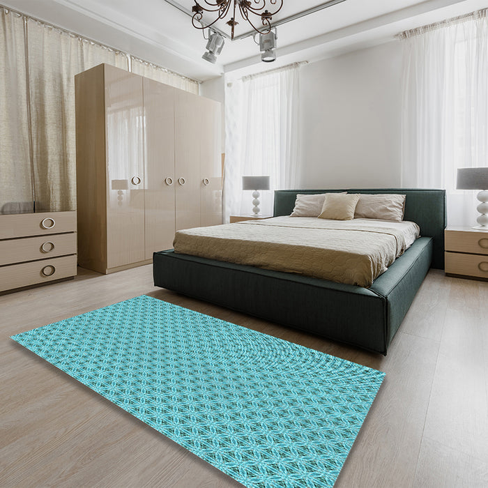 Round Machine Washable Transitional Bright Turquoise Blue Rug in a Office, wshpat382lblu