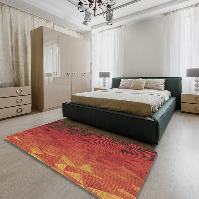 Patterned Red Rug in a Bedroom, pat3822brn