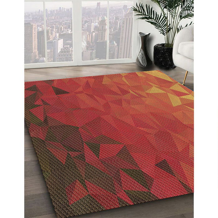 Patterned Red Rug in Family Room, pat3822brn