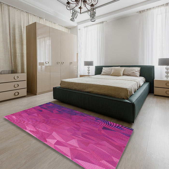 Patterned Deep Pink Rug in a Bedroom, pat3822pur
