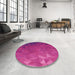 Round Patterned Deep Pink Rug in a Office, pat3822pur