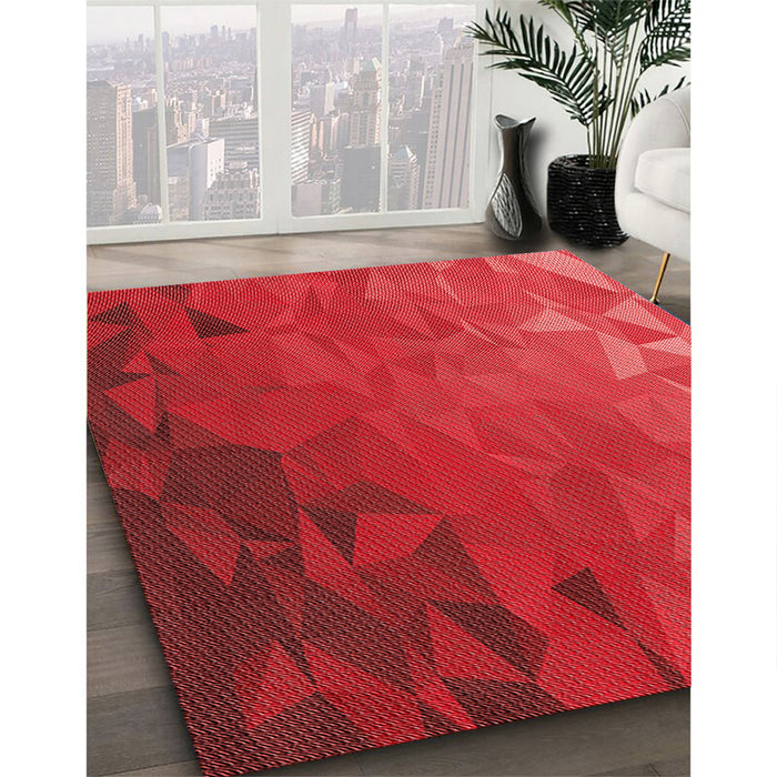 Patterned Red Rug in Family Room, pat3822rd