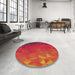 Round Machine Washable Transitional Red Rug in a Office, wshpat3822