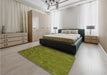 Patterned Dark Bronze Brown Rug in a Bedroom, pat3823grn