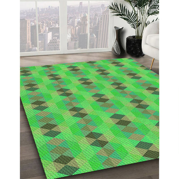 Patterned Green Rug in Family Room, pat3825grn