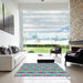 Square Patterned Green Modern Rug in a Living Room, pat3825