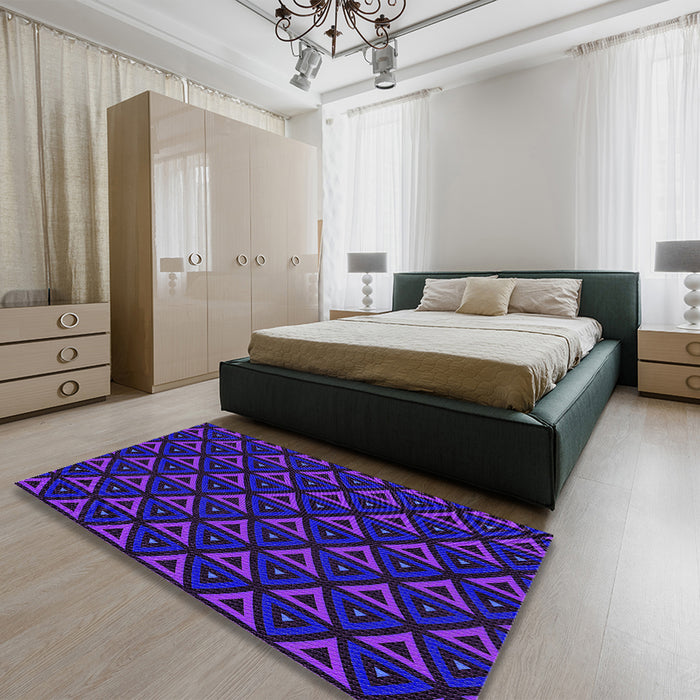 Patterned Bright Purple Rug in a Bedroom, pat3826pur