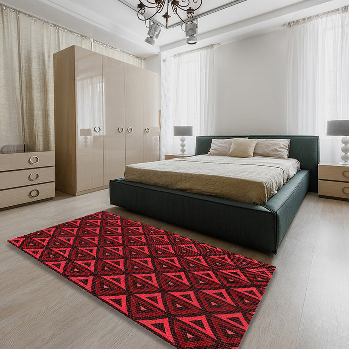Patterned Deep Red Rug in a Bedroom, pat3826rd