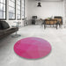 Round Machine Washable Transitional Pink Rug in a Office, wshpat3827