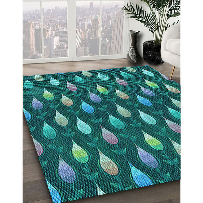 Machine Washable Transitional Medium Teal Green Rug in a Family Room, wshpat3828lblu