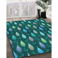 Patterned Medium Teal Green Rug, pat3828lblu