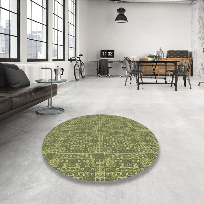 Round Patterned Green Rug in a Office, pat3829brn