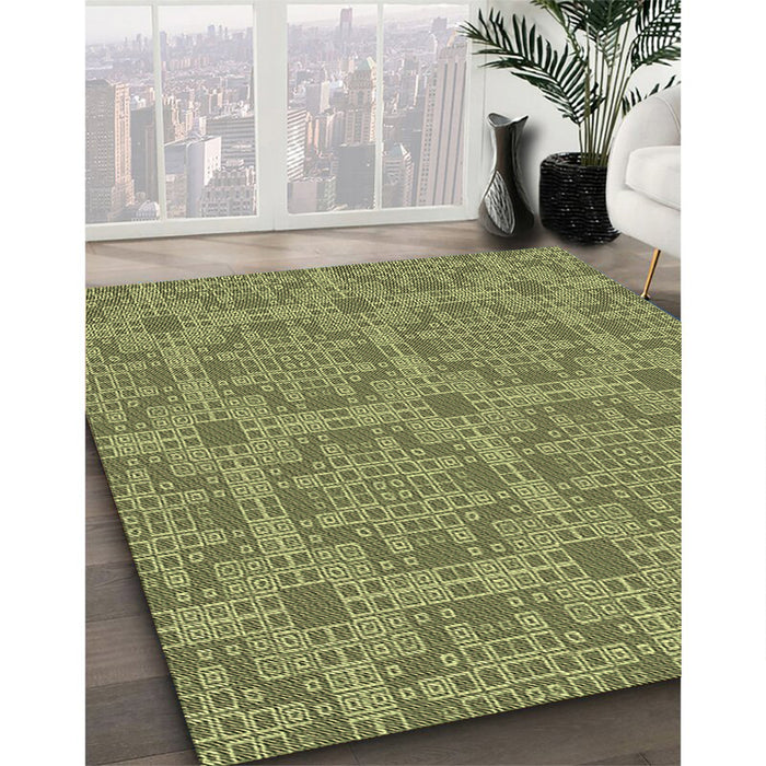 Patterned Green Rug in Family Room, pat3829brn