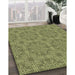 Patterned Green Rug in Family Room, pat3829brn