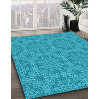 Patterned Dark Turquoise Green Rug, pat3829lblu