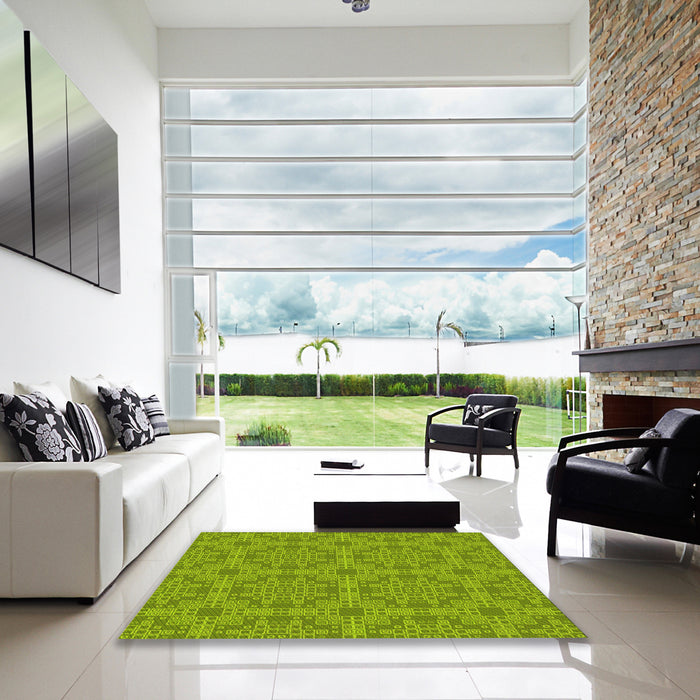 Square Patterned Pistachio Green Rug in a Living Room, pat3829yw