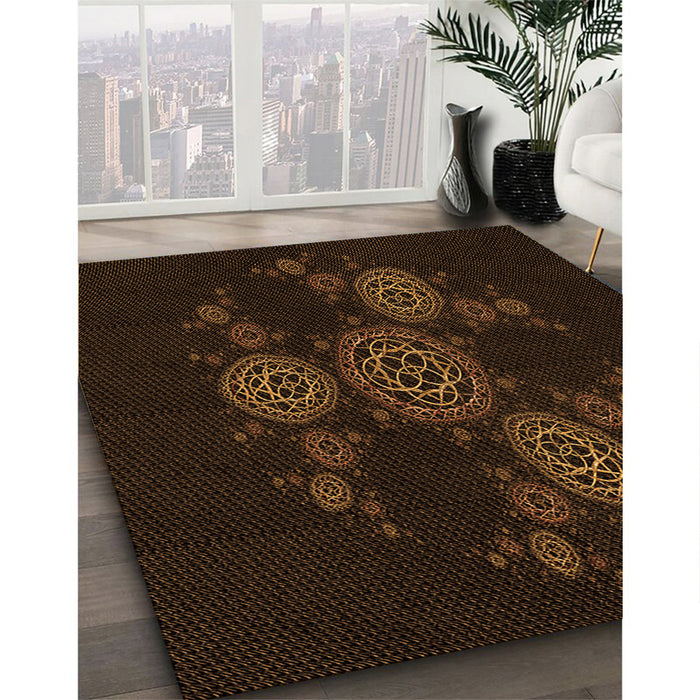 Patterned Red Brown Rug in Family Room, pat383org