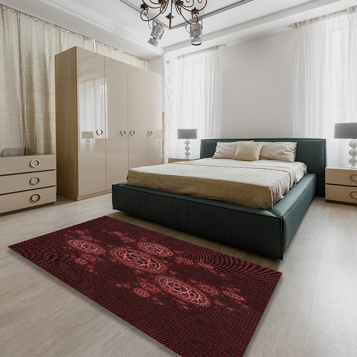 Round Machine Washable Transitional Chocolate Brown Rug in a Office, wshpat383rd