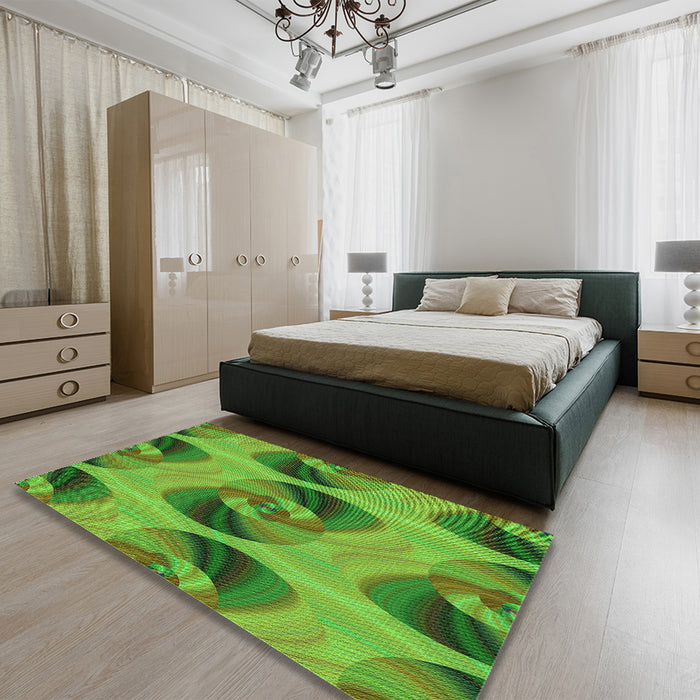 Round Machine Washable Transitional Green Rug in a Office, wshpat3830grn