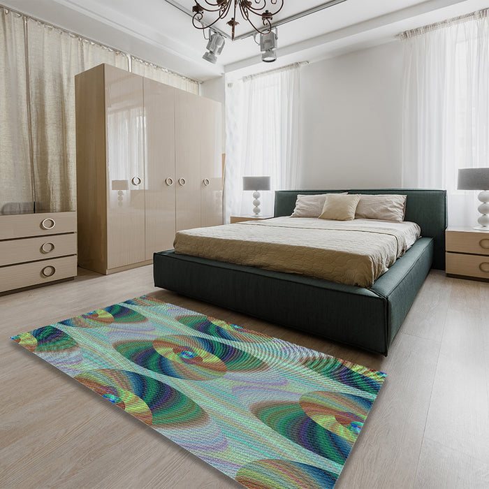 Round Machine Washable Transitional Grey Gray Rug in a Office, wshpat3830lblu