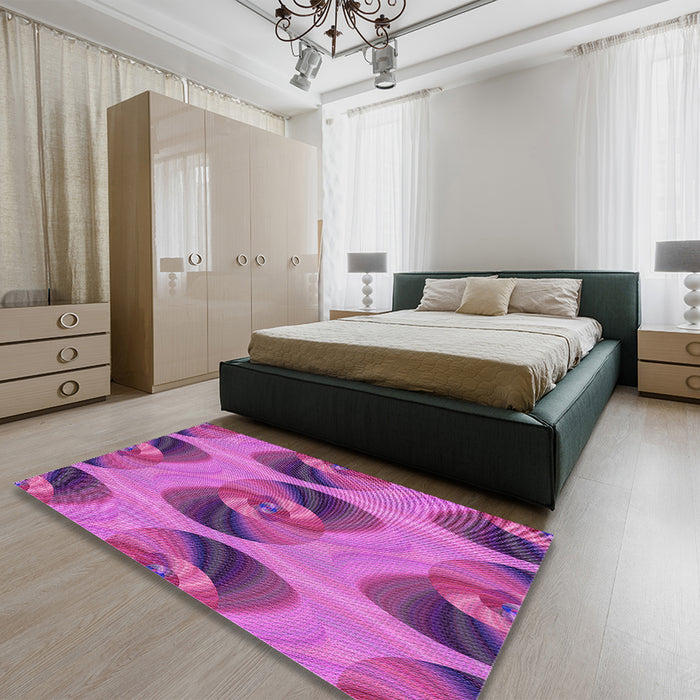 Round Machine Washable Transitional Medium Violet Red Pink Rug in a Office, wshpat3830pur