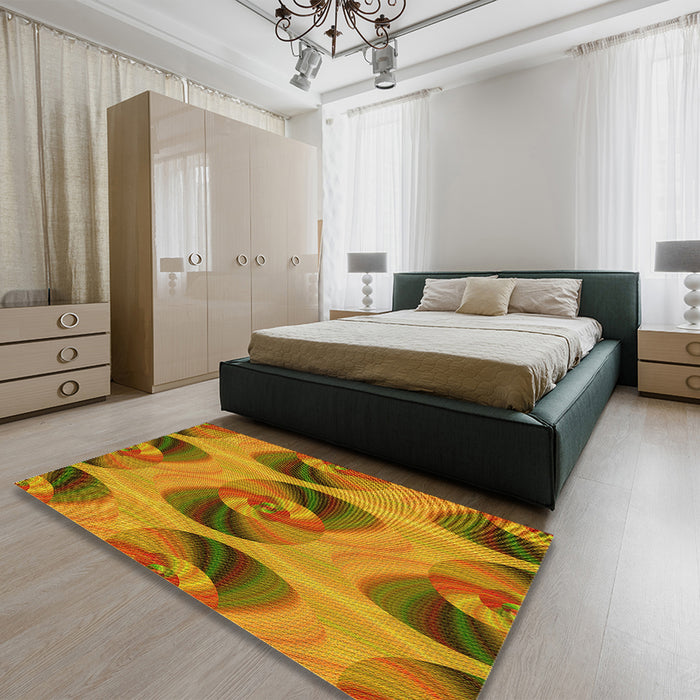 Round Machine Washable Transitional Mahogany Brown Rug in a Office, wshpat3830yw