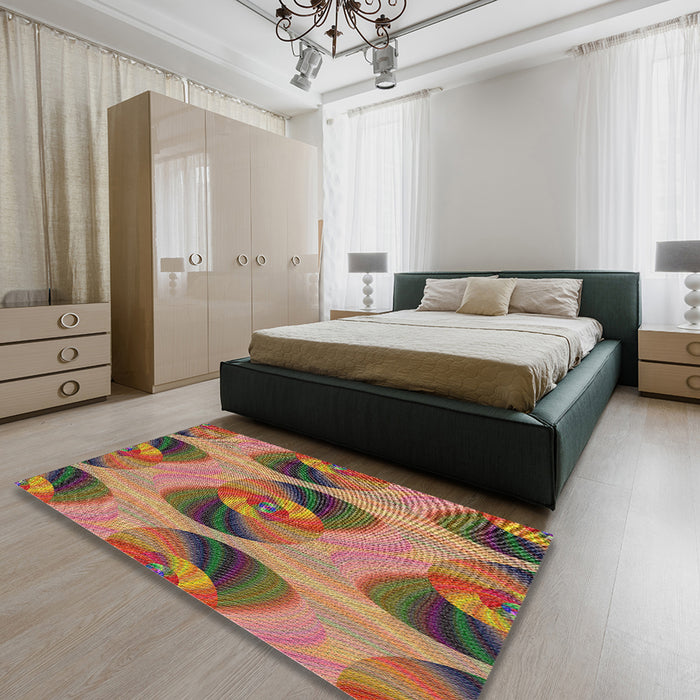 Machine Washable Transitional Brown Red Rug in a Bedroom, wshpat3830