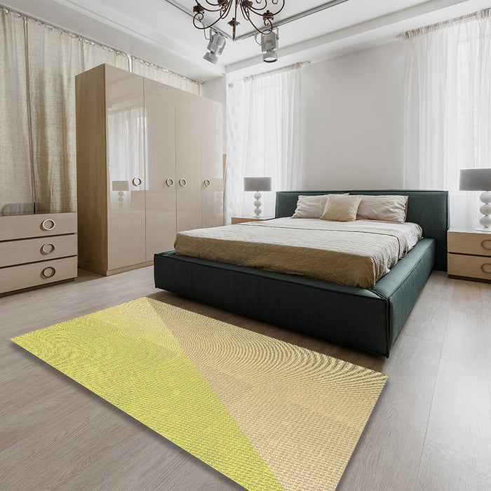 Patterned Bold Yellow Rug in a Bedroom, pat3831brn