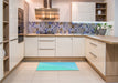 Patterned Bright Turquoise Blue Rug in a Kitchen, pat3831lblu