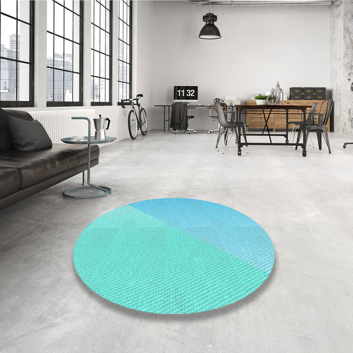 Round Patterned Bright Turquoise Blue Rug in a Office, pat3831lblu
