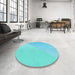 Round Patterned Bright Turquoise Blue Rug in a Office, pat3831lblu