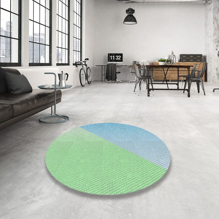 Round Machine Washable Transitional Magic Mint Green Rug in a Office, wshpat3831