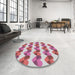 Round Machine Washable Transitional Pink Violet Pink Rug in a Office, wshpat3832