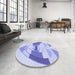 Round Patterned Blue Rug in a Office, pat3833blu