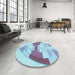 Round Patterned Light Purple Blue Rug in a Office, pat3833lblu