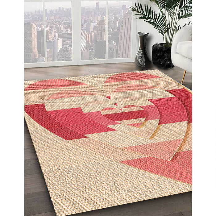 Patterned Bright Orange Rug in Family Room, pat3833org