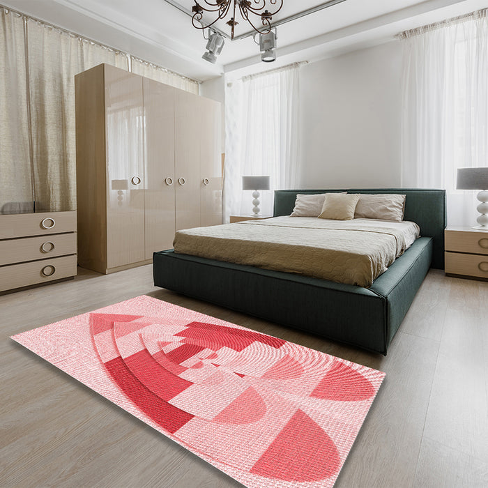 Round Machine Washable Transitional Pink Rug in a Office, wshpat3833rd