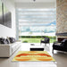 Square Patterned Neon Orange Rug in a Living Room, pat3833yw