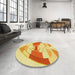 Round Patterned Neon Orange Rug in a Office, pat3833yw