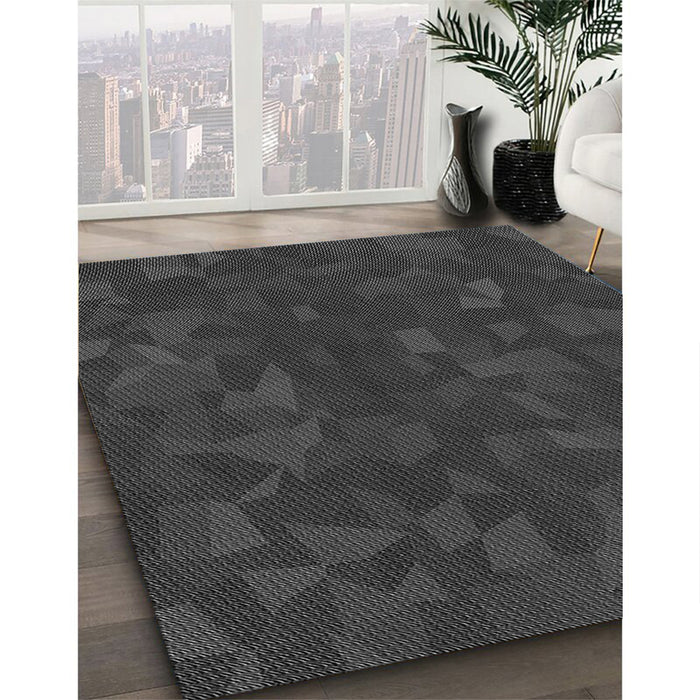 Patterned Charcoal Black Rug in Family Room, pat3836gry