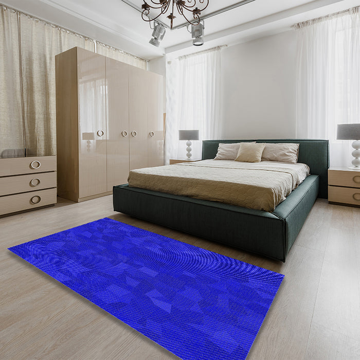 Patterned Blue Rug in a Bedroom, pat3836pur