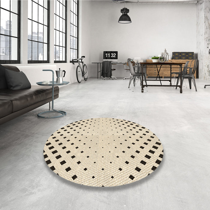 Round Patterned Moccasin Beige Rug in a Office, pat3837brn